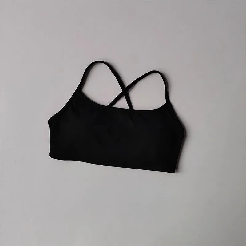 Women's Solid Color Fitness Bra Soft Cross Back Gym Sports Top with Chest Pad Push-Up Yoga Vest Sport Bra Yoga Gym Crop Top