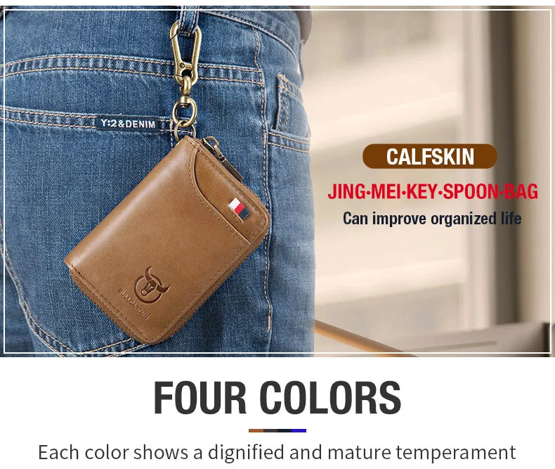 BULLCAPTAIN Genuine Leather Men's Key Card Bag High-quality Multi-function Key Box Car Key Chain Wallet Mini Card Bag Key Clip