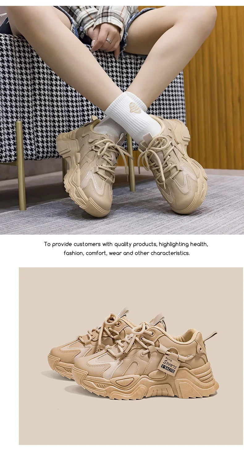 Women's Shoes Platform Autumn Leather 2023 New Versatile Black Casual Sneaker Solid Color Lace-up Vulcanize Shoes Tenis Feminino