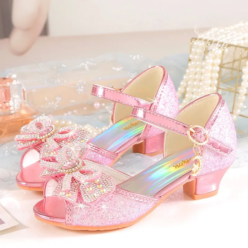 Summer Girls Sandals with Heel Princess Dancing Shoes