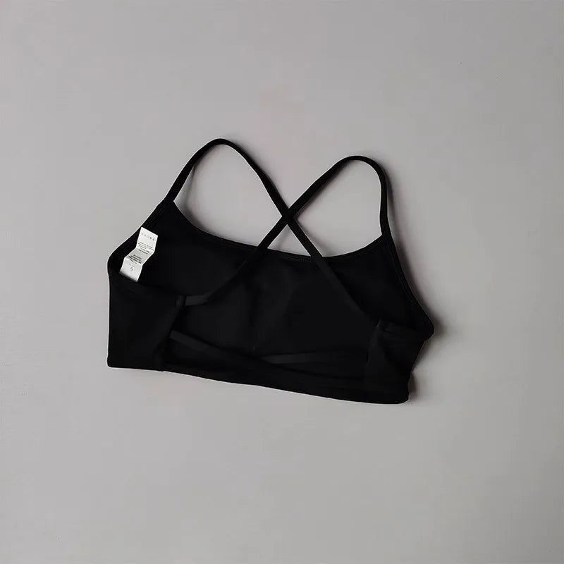 Women's Solid Color Fitness Bra Soft Cross Back Gym Sports Top with Chest Pad Push-Up Yoga Vest Sport Bra Yoga Gym Crop Top