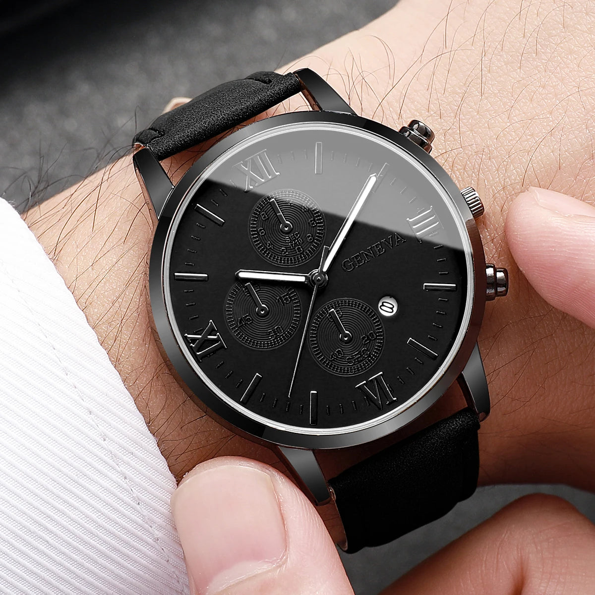 1/2PCs Men's Casual Calendar Watch Fashionable Men's Temperament Leather Quartz Watch Unisex Watch Set(Box Not Included)