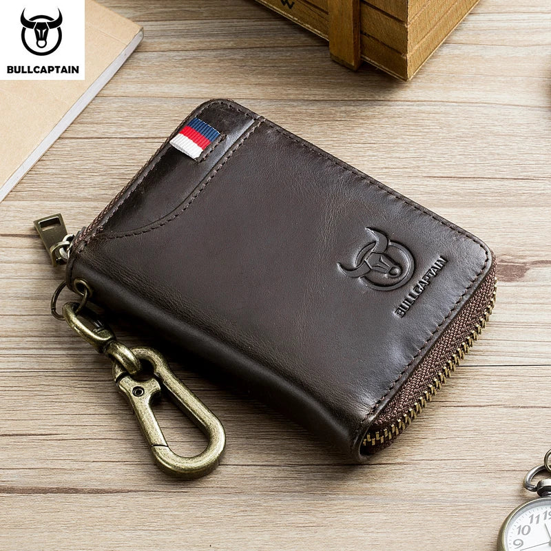 BULLCAPTAIN Genuine Leather Men's Key Card Bag High-quality Multi-function Key Box Car Key Chain Wallet Mini Card Bag Key Clip
