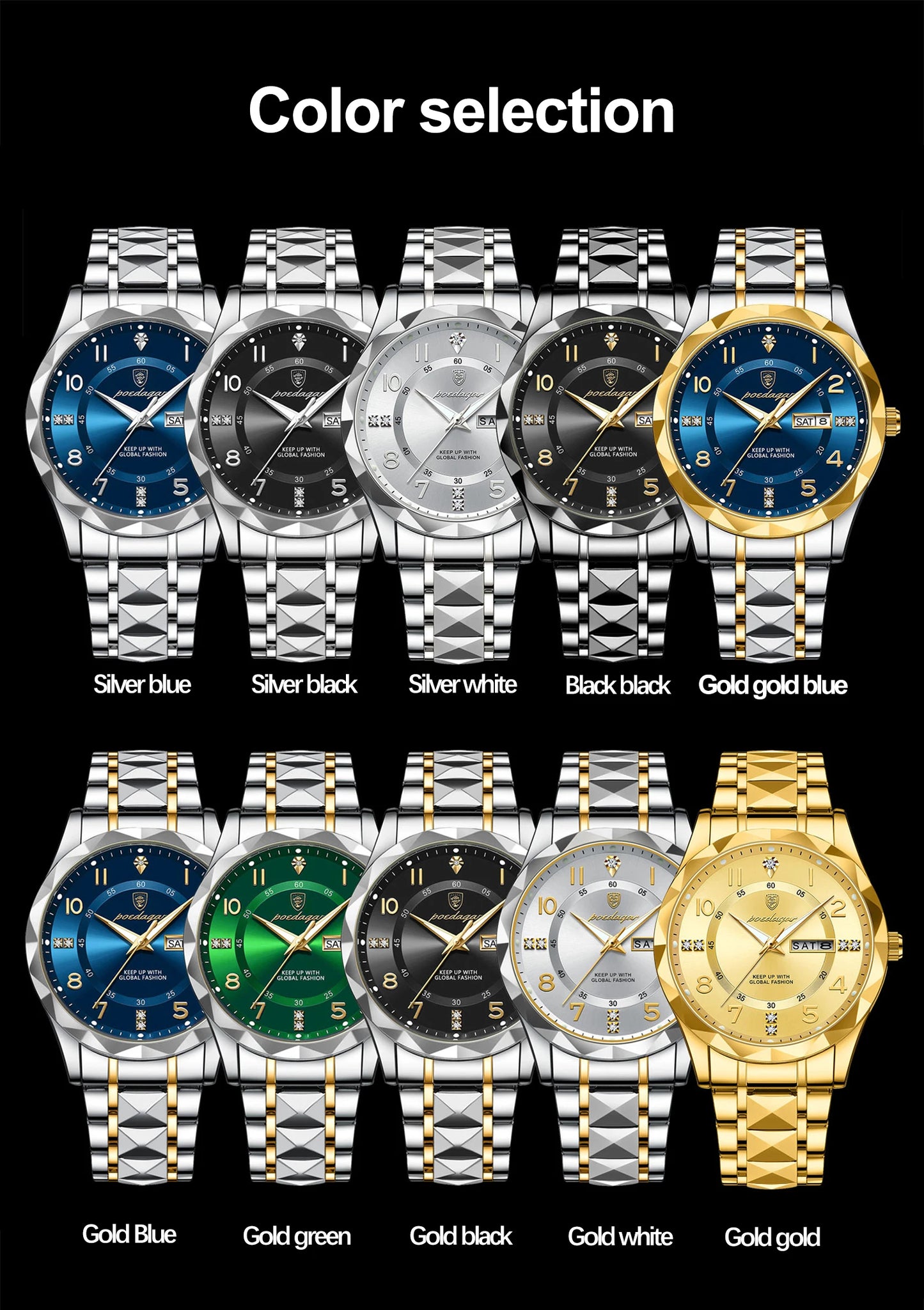 POEDAGAR Luxury Business Men's Wristwatch Stainless Steel Date Week Man Watch Waterproof Luminous Fashion Quartz Watches For Men