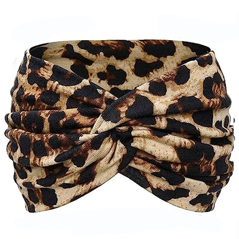 Yoga Headbands For Women's Hair Wide Thick Stretchy Boho African Turban Knotted Leopard Head Bands