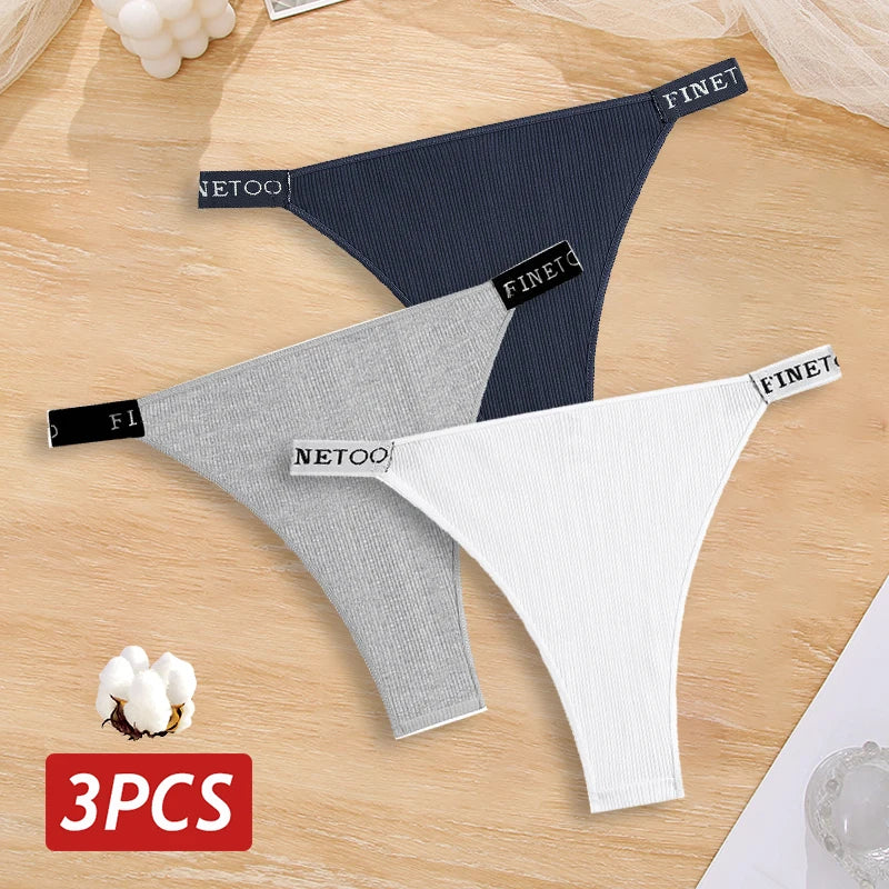 New 3Pcs/Set Cotton Brazilian Panties For Women Sexy Low-Waist Bikini Underwear Sets Solid Color Breathable Intimates Lingerie
