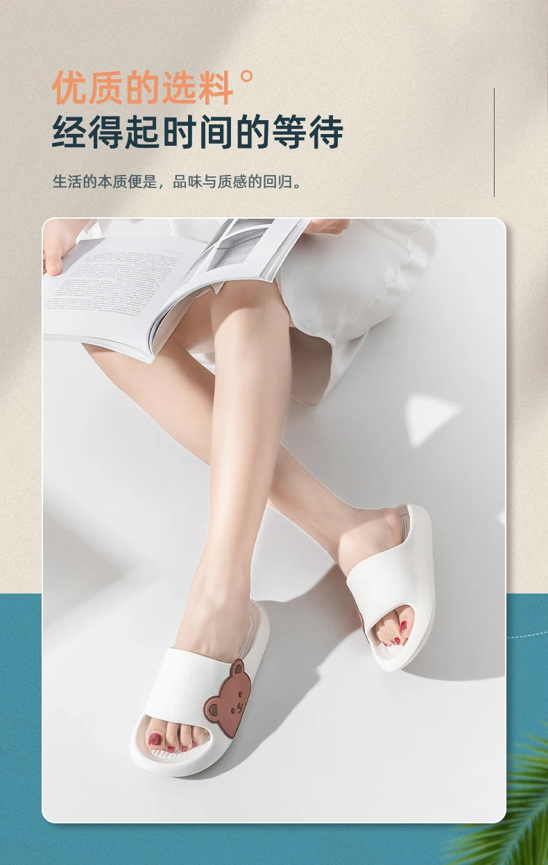 2024 Summer Women Men Soft Sole Slippers Home Bathroom Eva Slippers Sandal Polka Bear Print Beach Slippers Couples Outdoor Shoes