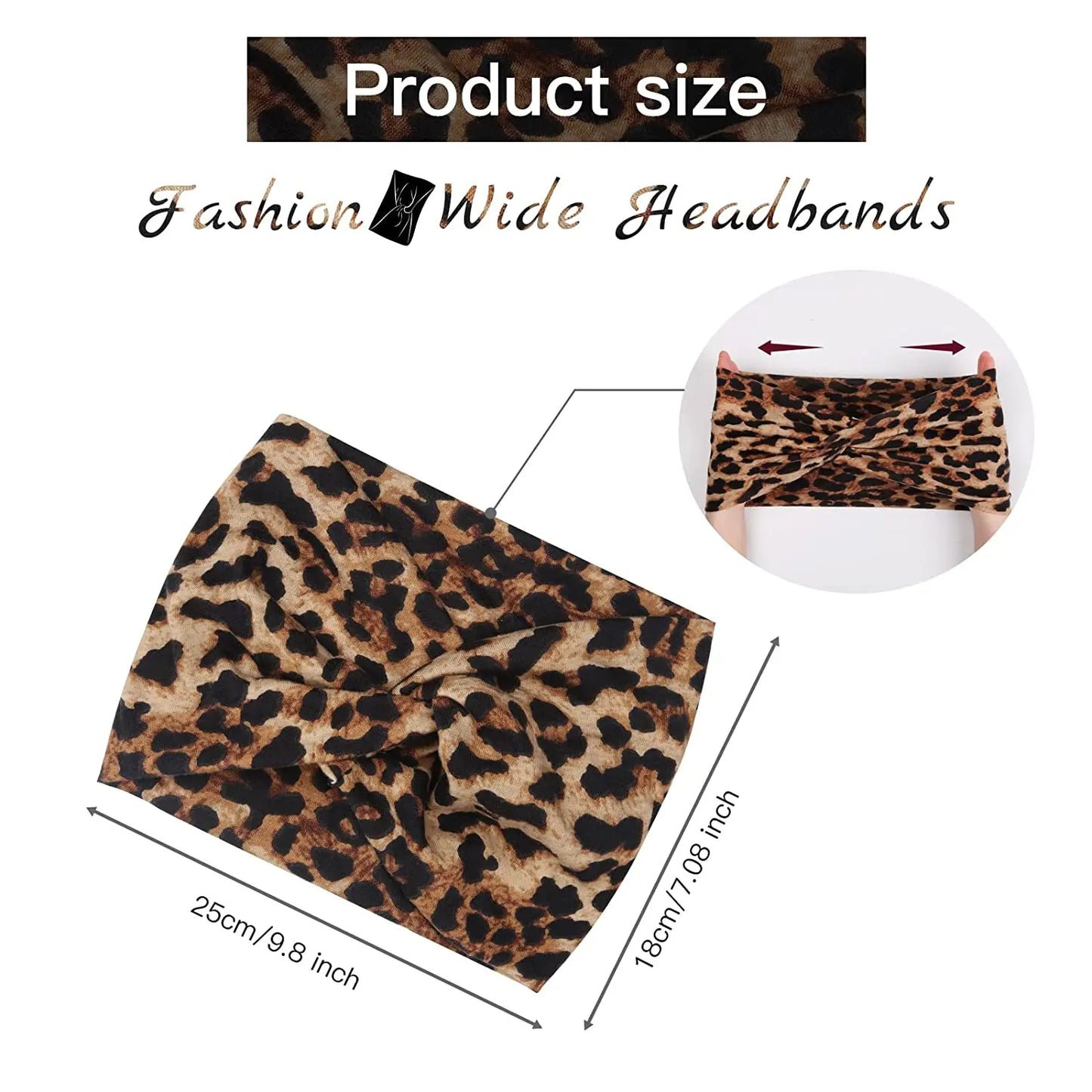 Yoga Headbands For Women's Hair Wide Thick Stretchy Boho African Turban Knotted Leopard Head Bands