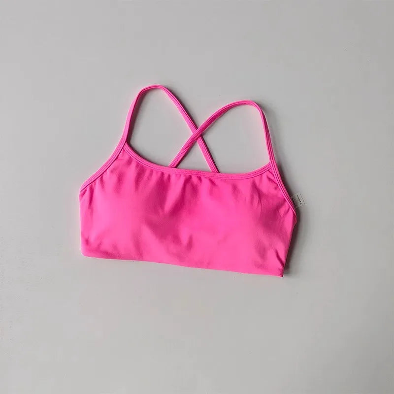 Women's Solid Color Fitness Bra Soft Cross Back Gym Sports Top with Chest Pad Push-Up Yoga Vest Sport Bra Yoga Gym Crop Top