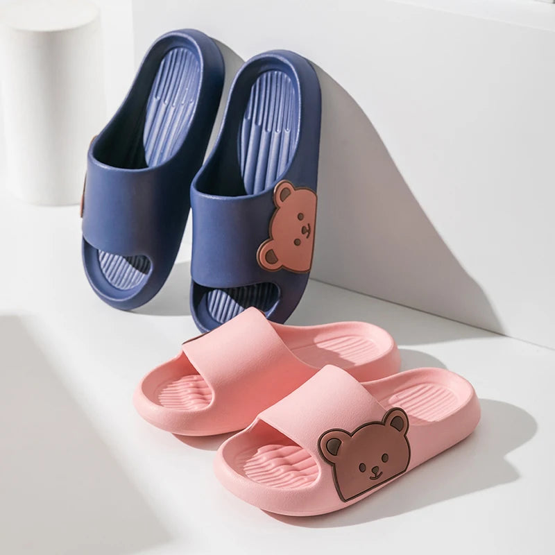 2024 Summer Women Men Soft Sole Slippers Home Bathroom Eva Slippers Sandal Polka Bear Print Beach Slippers Couples Outdoor Shoes