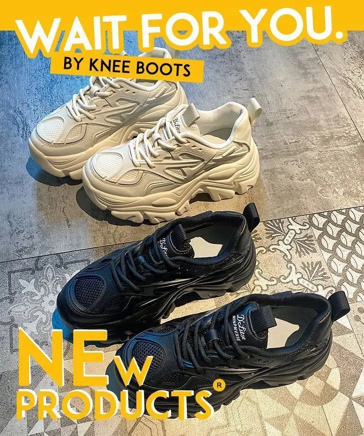 2024 New Women New Fashion Platform Sport Shoes Women Summer Black Casual Chunky Sneakers Women Mesh Leather Platform Shoes