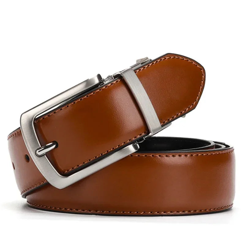 Real Genuine Leather Rotating Alloy Pin Buckle Belt for Men Unisex High Quality Cowskin Leather Cowboy Jeans Double-sided Belts