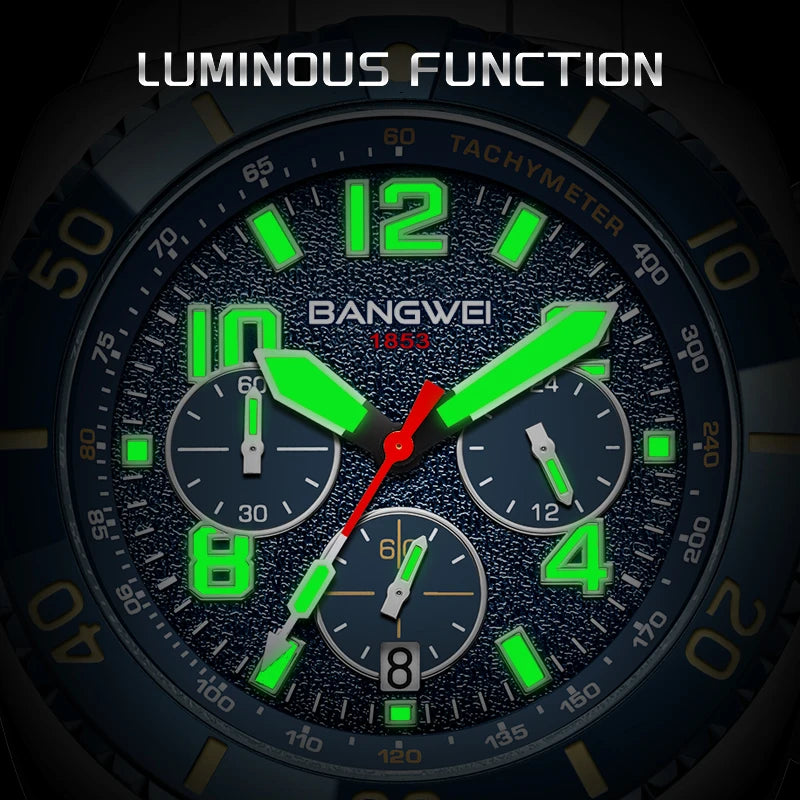BANGWEI 2025 Luxury Watches Men Fashion Sports Quartz Wristwatches 30M Waterproof Luminous Chronograph Mens Watch Reloj Hombre
