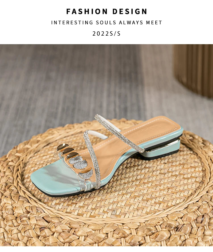 2023 summer new women's slippers outdoor sandals casual flat shoes Stylish metal design Korean style office wear Large size 43