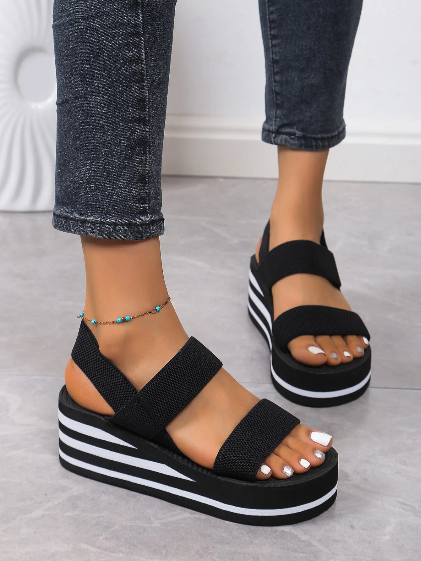 Women's Leisure Wedge Sandals Open Toe Thick Soled Platform Summer Casual Shoes Back Strap Light Weight Ladies Slingback Sandals