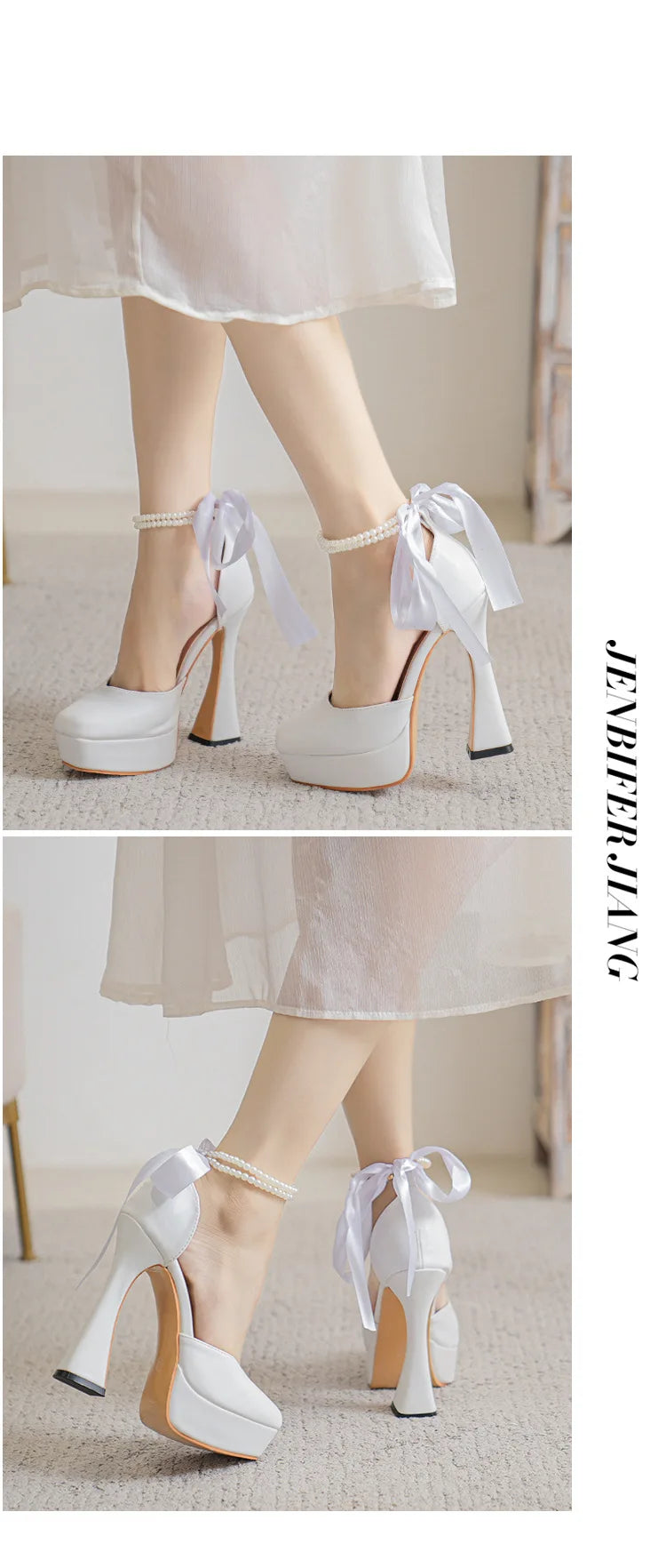 2025 Summer High Heels Womens Sandals Fashion Super High Heels Sandals Bow One Word Buckle Square Head Coarse Heels Ladies Shoes
