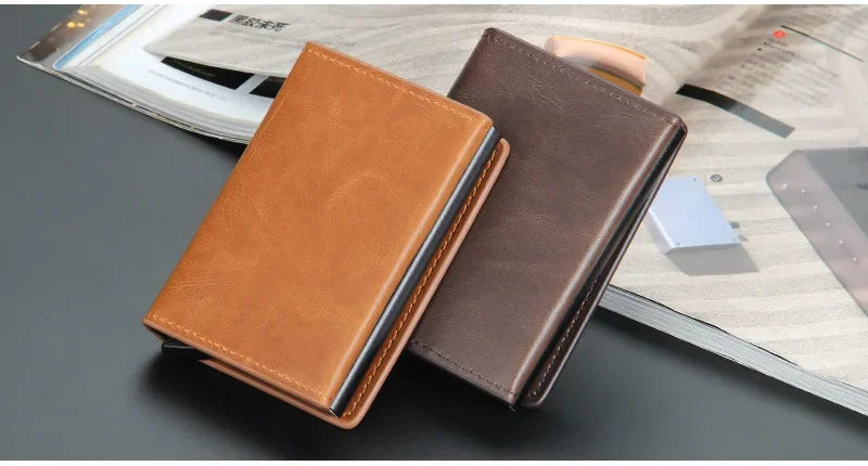 2024 Magnet Anti Rfid Blocking ID Credit Card Holder Case for Men Leather ID Bank Wallets with Magnetic Buckle Closer Cardholder