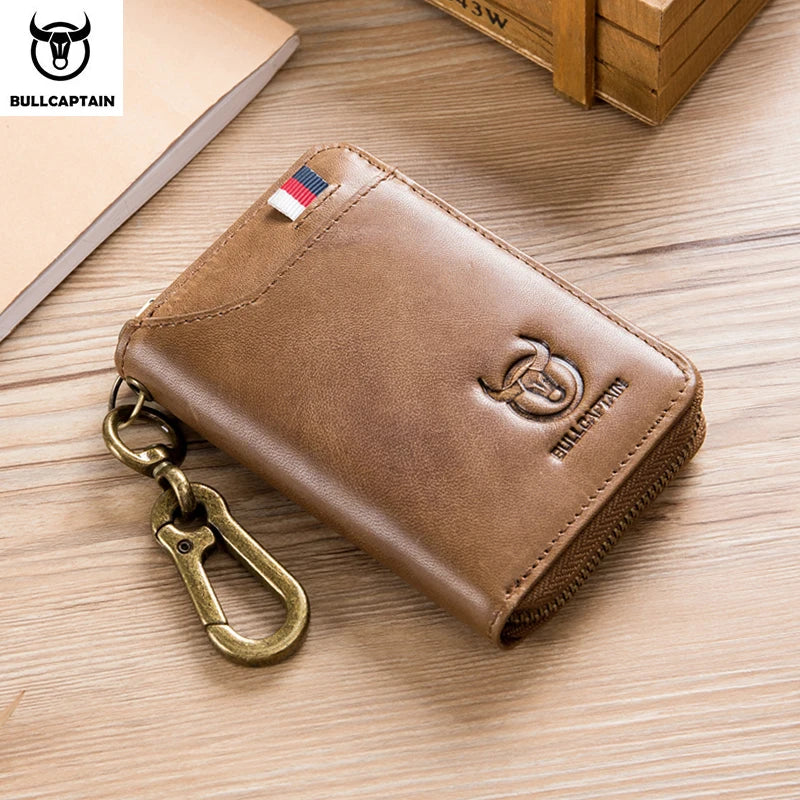 BULLCAPTAIN Genuine Leather Men's Key Card Bag High-quality Multi-function Key Box Car Key Chain Wallet Mini Card Bag Key Clip