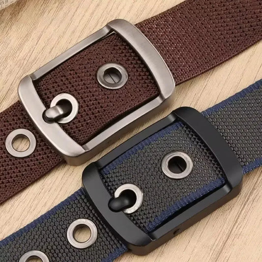 Thick double-sided nylon belt, men's casual needle buckle canvas belt, versatile workwear, jeans, pants strap, trendy
