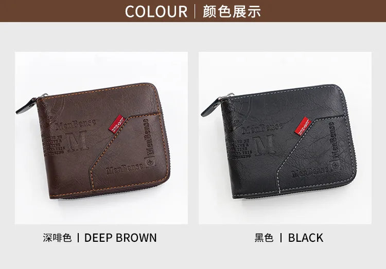Men's Wallet Made of PU Wax Oil Skin Purse for Men Coin Purse Short Male Card Holder Wallets Zipper Around Money Coin Purse