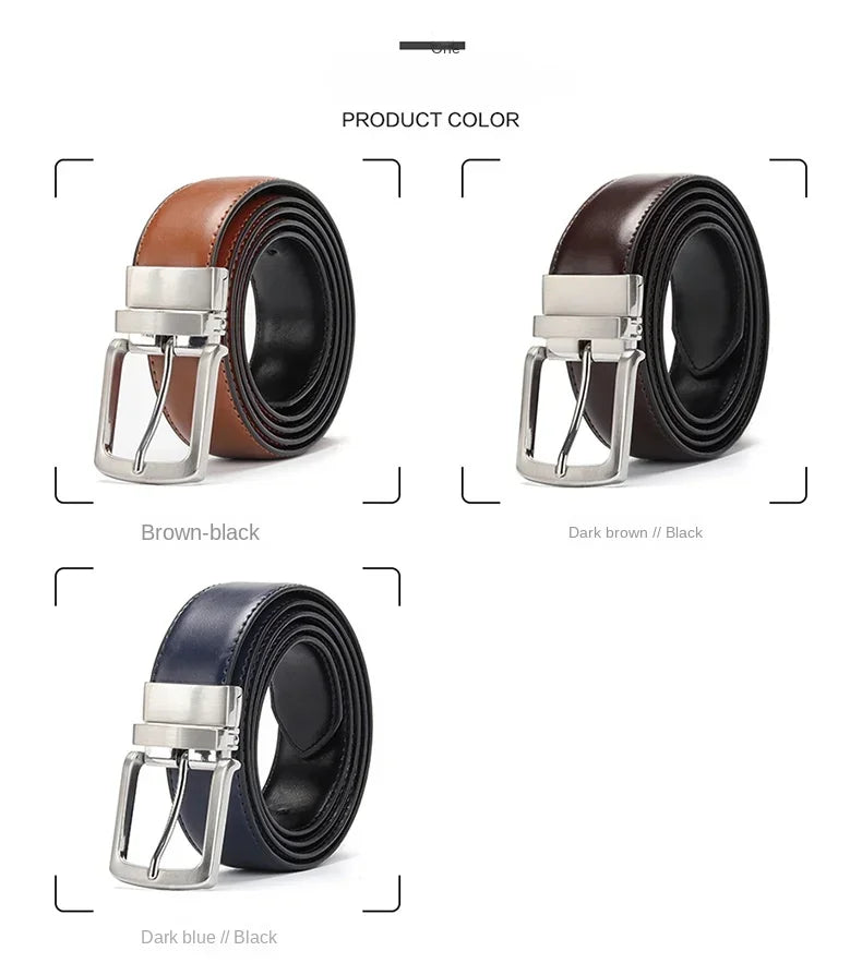 Real Genuine Leather Rotating Alloy Pin Buckle Belt for Men Unisex High Quality Cowskin Leather Cowboy Jeans Double-sided Belts