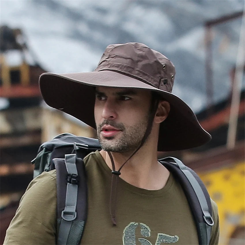 2025 New Fashion Summer Bucket Hat Cowboy Men Outdoor Fishing Hiking Beach Hats Mesh Breathable Anti UV Sun Cap Large Wide Brim