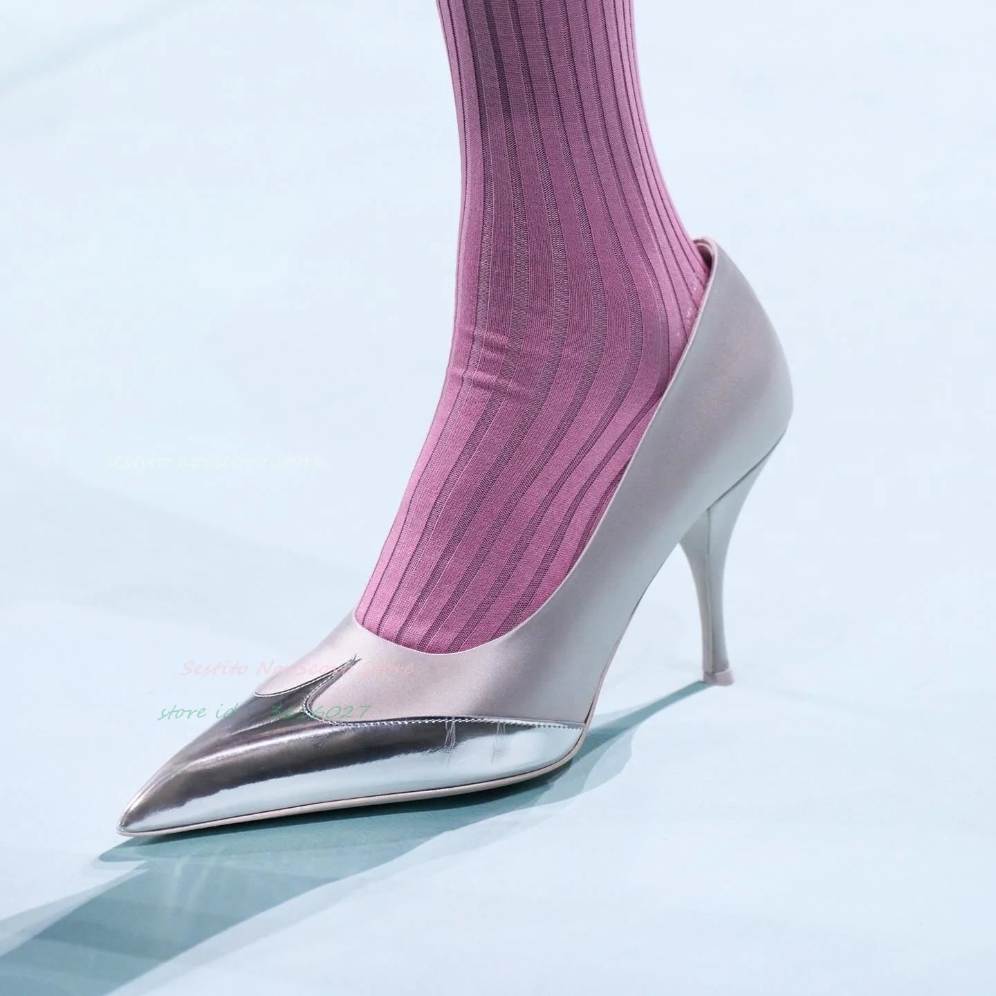 Pointy Toe High Heels Pumps Mirror Effect Leather Patchwork Matt Leather Slip On Classic Summer Office Lady Comfort Sandals