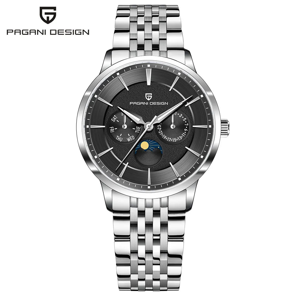 Pagani Design 2025 New 40mm Moon Phase Multifunctional Men Watch 100m Waterproof Sapphire Glass Men Quartz Watches
