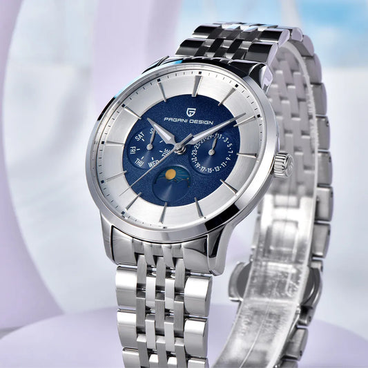 Pagani Design 2025 New 40mm Moon Phase Multifunctional Men Watch 100m Waterproof Sapphire Glass Men Quartz Watches