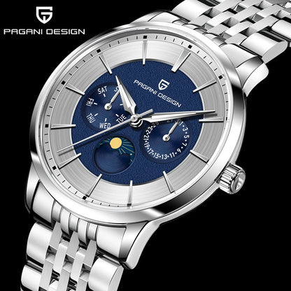 Pagani Design 2025 New 40mm Moon Phase Multifunctional Men Watch 100m Waterproof Sapphire Glass Men Quartz Watches