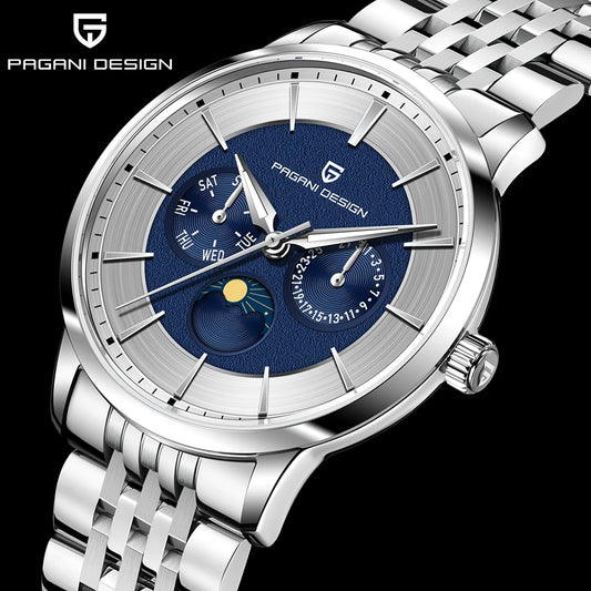 Pagani Design 2025 New 40mm Moon Phase Multifunctional Men Watch 100m Waterproof Sapphire Glass Men Quartz Watches