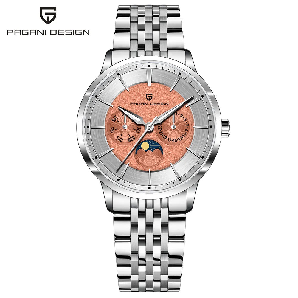 Pagani Design 2025 New 40mm Moon Phase Multifunctional Men Watch 100m Waterproof Sapphire Glass Men Quartz Watches