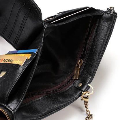 JINBAOLAI New Men's Wallet Chain Retro Double Zipper Coin Pocket Male Wallet Money Clips Multi Card Wallet For Men