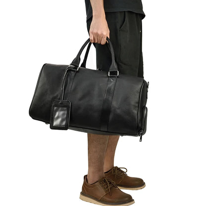 Luxury Genuine Leather Men Women Travel Bag Cow Leather Carry On Luggage Bag Travel Shoulder Bag Male Female Weekend Duffle Bag