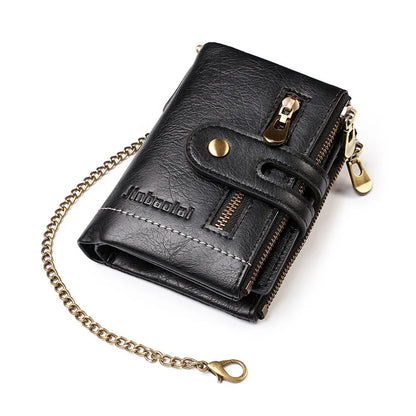 JINBAOLAI New Men's Wallet Chain Retro Double Zipper Coin Pocket Male Wallet Money Clips Multi Card Wallet For Men