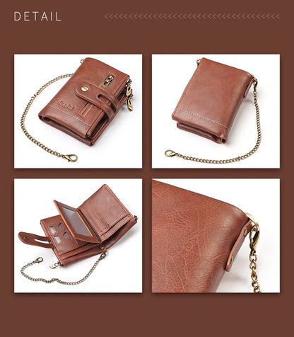 JINBAOLAI New Men's Wallet Chain Retro Double Zipper Coin Pocket Male Wallet Money Clips Multi Card Wallet For Men