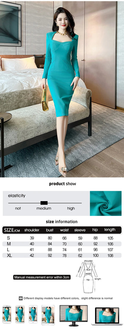 French Elegant Dress for Women High Quality Celebrity Long Sleeve Bodycon Robe Female Party Business OL Vestidos Banquet Clothes
