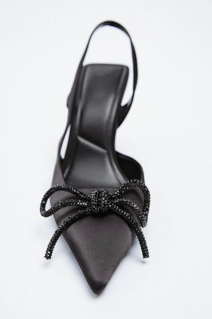 Woman High Heels Sparkly Bow Sandals Pointed Toes