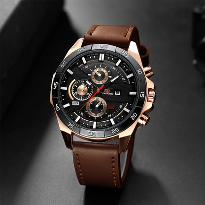 Black Leather Watch Top Brand Motorsport Series 46mm Large Military Style Quartz Movement Decorative Calendar Watch reloj hombre
