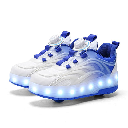Kids Roller Skate Sneakers Glowing Sports Luminous Sneakers Skateboard USB Charging