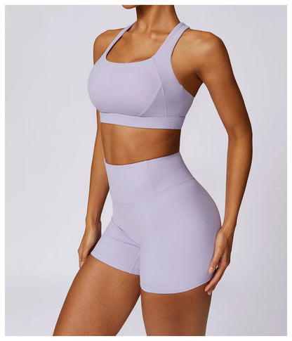 Workout Yoga Set for Women Gym Clothes Woman 2 Piece Strappy Sports Bra Butt Lifting Leggings Shorts Fitness Outfits Sportswear