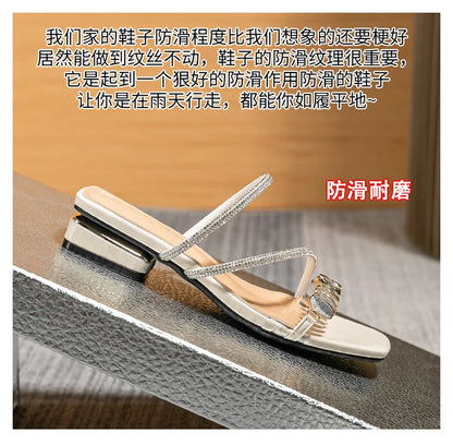 2023 summer new women's slippers outdoor sandals casual flat shoes Stylish metal design Korean style office wear Large size 43