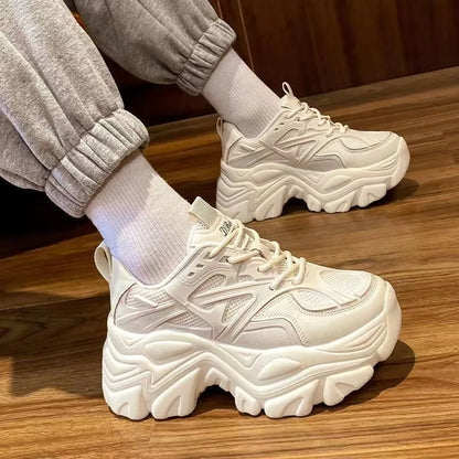 2024 New Women New Fashion Platform Sport Shoes Women Summer Black Casual Chunky Sneakers Women Mesh Leather Platform Shoes