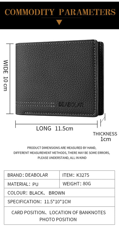 Men's Wallet Men's Youth Luxury Short Leather Card Holder Slim Minimalist Double Fold Men's Wallet
