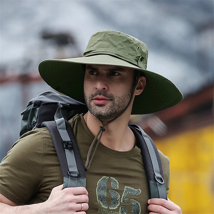 2025 New Fashion Summer Bucket Hat Cowboy Men Outdoor Fishing Hiking Beach Hats Mesh Breathable Anti UV Sun Cap Large Wide Brim