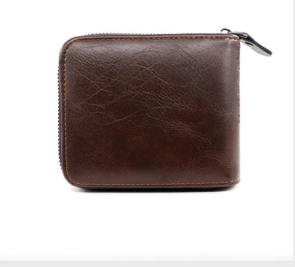 Men's Wallet Made of PU Wax Oil Skin Purse for Men Coin Purse Short Male Card Holder Wallets Zipper Around Money Coin Purse