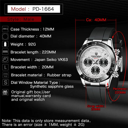 PAGANI DESIGN 40MM V2 Men Quartz Watches Sapphire Retro Chronograph Stainless Steel Waterproof Watch Men Relogio Masculino