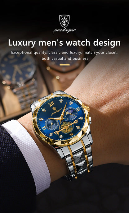 POEDAGAR Luxury Man Wristwatch Chronograph Waterproof Luminous Men Watch Stainless Steel High Quality Sport Men's Quartz Watches