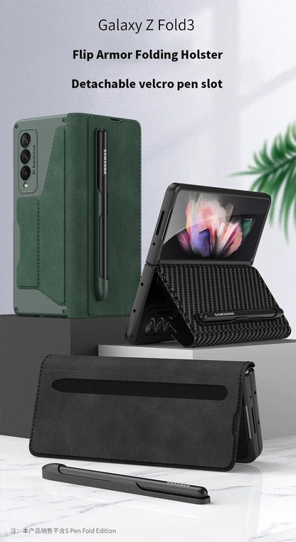 Card Slot Flip Wallet Leather Z Fold5 Fold6 Case For Samsung Galaxy Z Fold 6 5 4 3 5G With Removable S Pen Slot Holder Cover