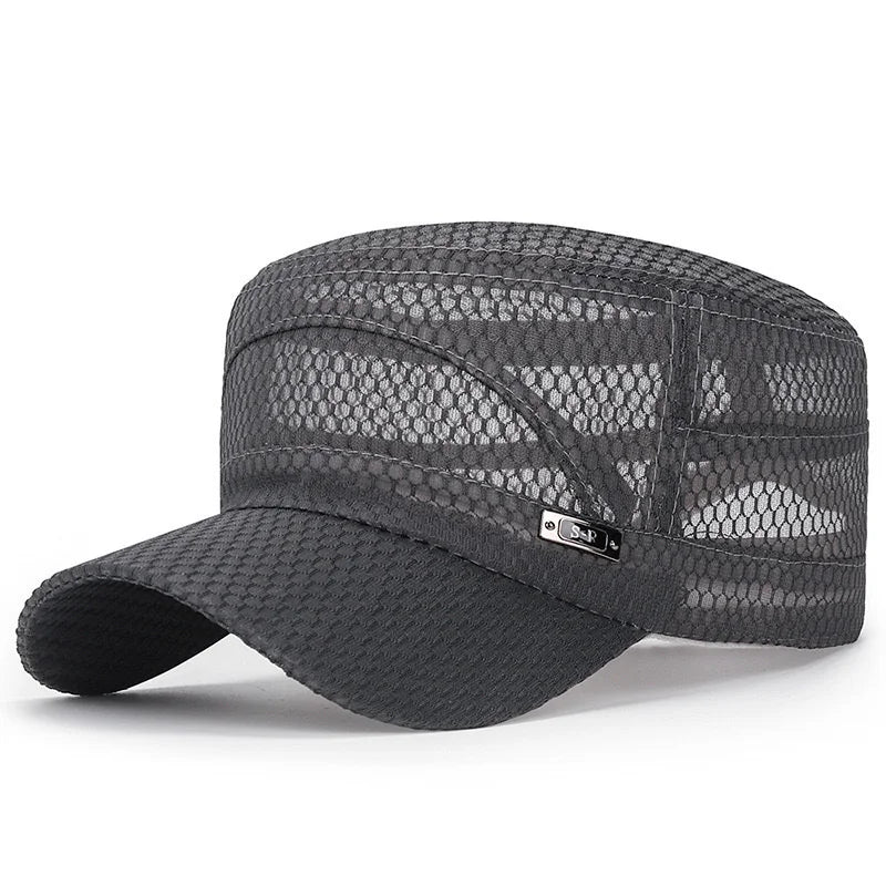 FashionSummer Men's Summer Hat Mesh Military Caps FlatTop Snapback Adjustable Baseball Cap Cadet ArmyMan Breathable Trucker Caps